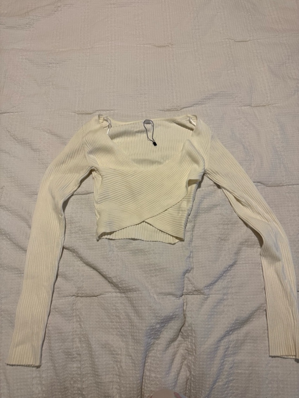 Garage Cream Ribbed Cross-Front Crop Top